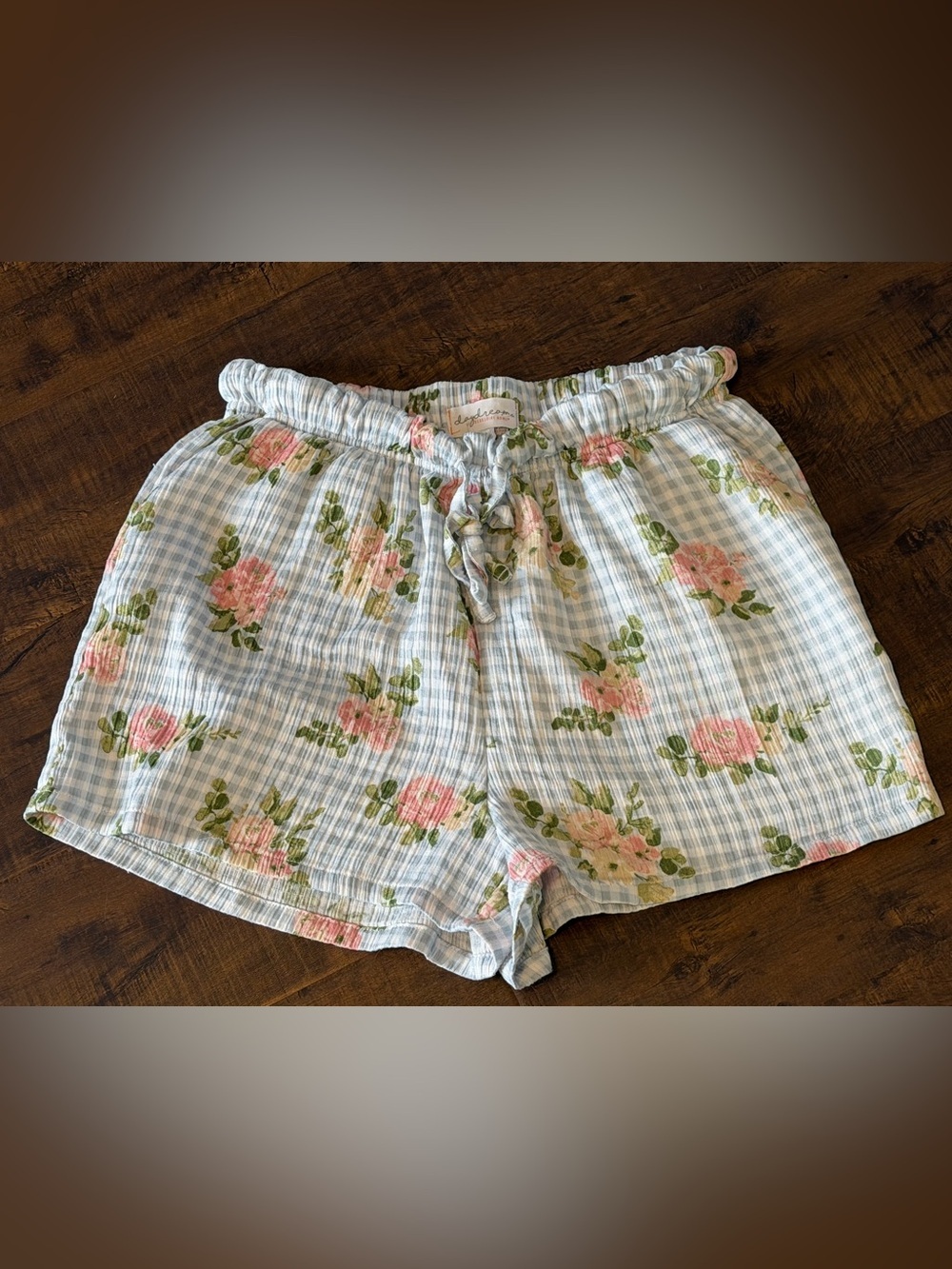 Berkshire Light Blue Gingham Floral High-Waist Shorts